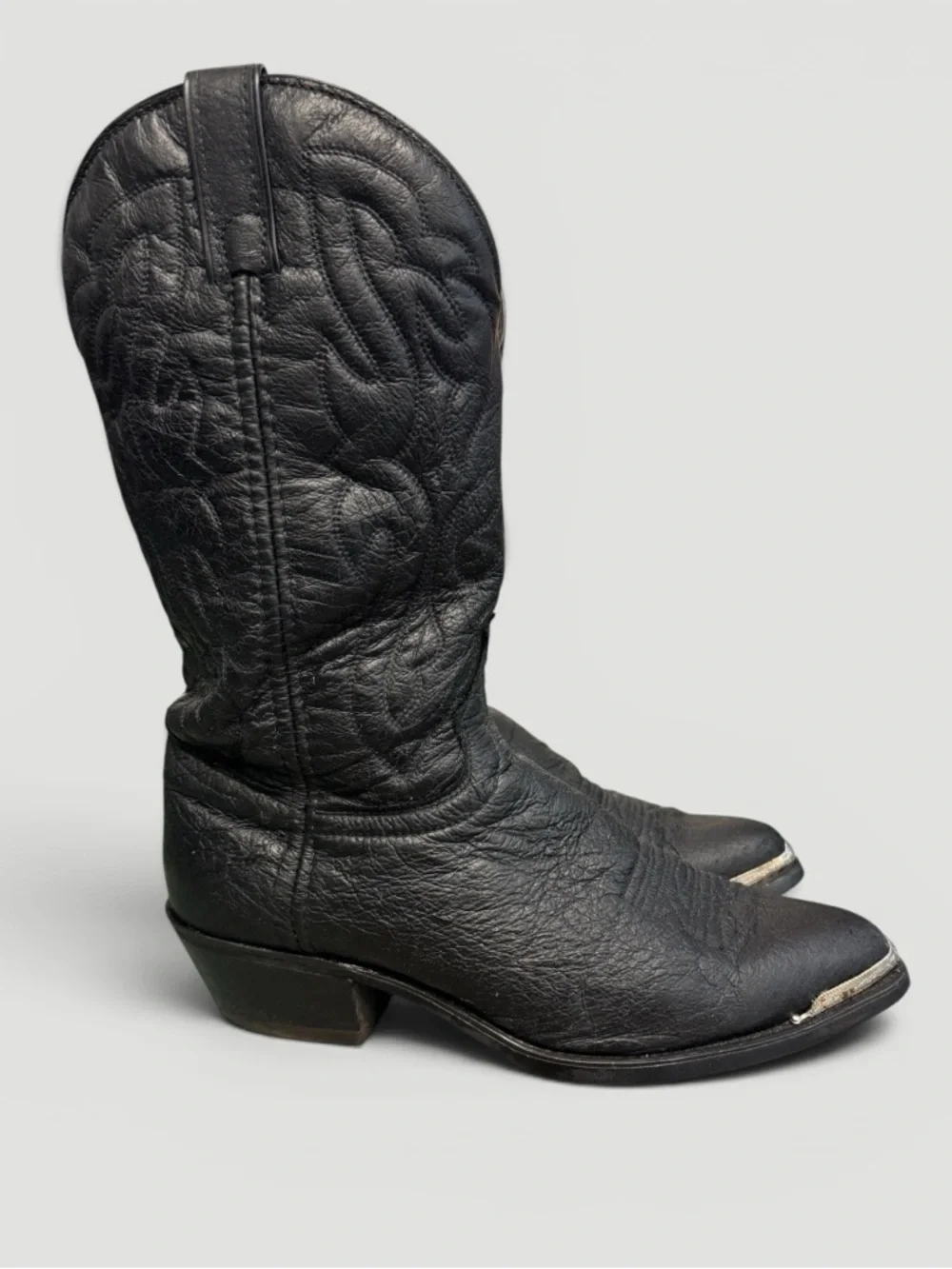 Laredo Black Leather Western Cowboy Boots Sterling Silver Tip Size 10D